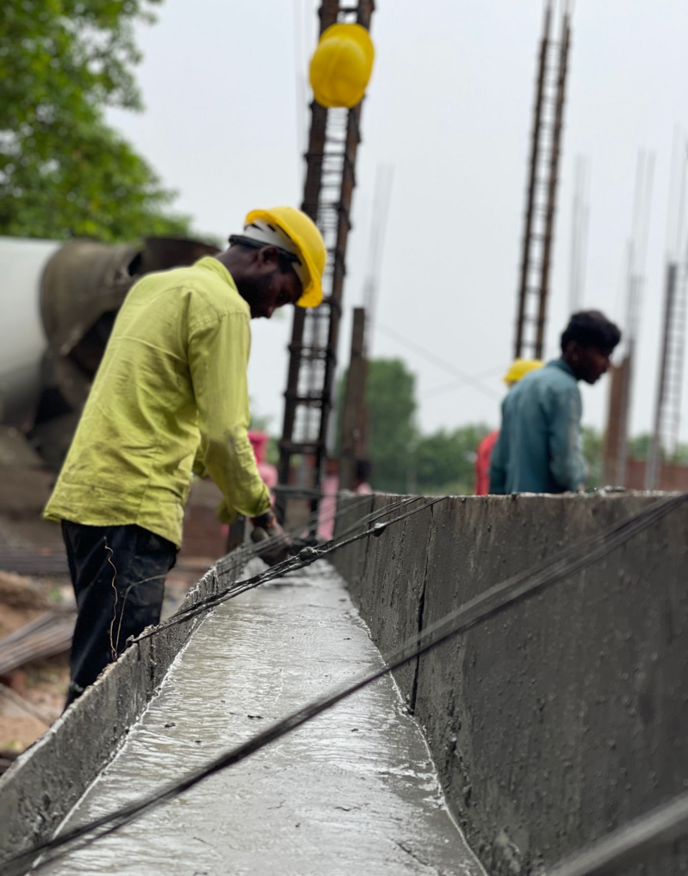 Construction crew coordinating work on site